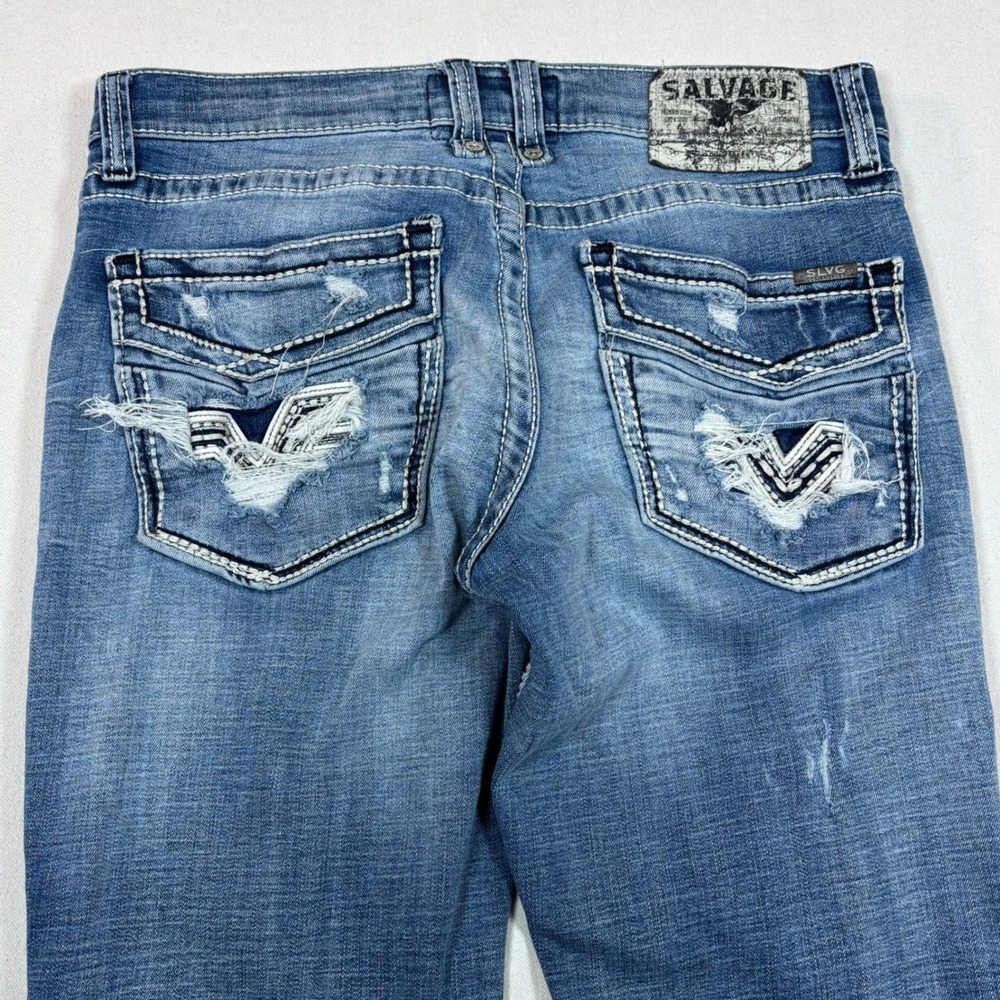 Salvage Mayhem Straight Leg Distressed Jeans Mens 31R Blue Buckle Exclusive SLVG
